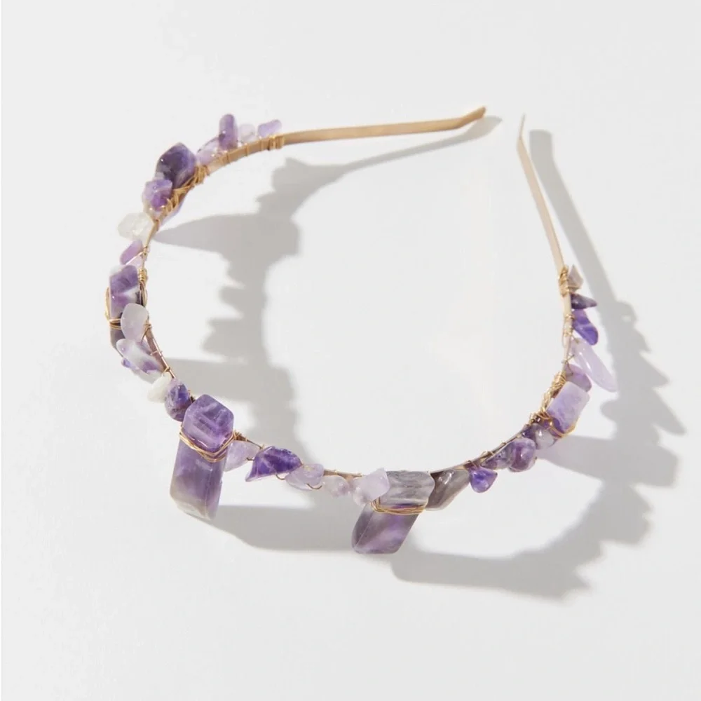 ❤️‍🔥BOGO FREE NWT handmade purple amethyst crystal headband jewelry UO dainty - Picture 2 of 5